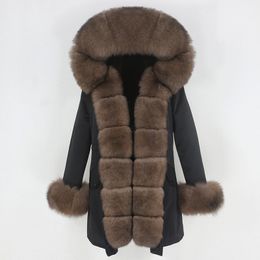 OFTBUY 2020 Fashion Winter Jacket Women Real Fur Coat Natural Real Fox Fur Collar Loose Long Parkas Big Fur Outerwear Detachable LJ201202