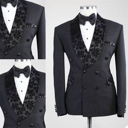 One Pieces Printed Suits Cotton Groom Tuxedos Lapel Modern Formal Double Breasted Men Coat Custom Made Party Jacket