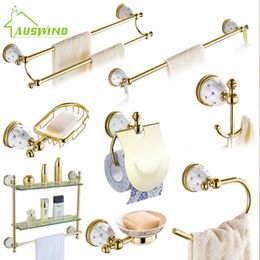 Stars & Crystal Bathroom Accessories Sets Solid Brass Gold Hardware Wall Mounted Bathroom Hardware Set Q55 LJ201211