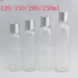 120ml 150ml 200ml 250ml Empty Transparent Plastic Container Silver Disc Top Cap Cosmetics Liquid Soap Bottles Shampoo Lotionhigh qualtity