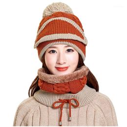 Beanie/Skull Caps 3PCS Womens Winter Scarf Set Outdoor Comfortable Windproof Warm With Philtre Thickend Knitted Hat Face Cover Hat1