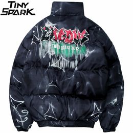Hip Hop Jacket Parka Illusion Graffiti Streetwear Men Windbreaker Harajuku Winter Padded Jacket Coat Warm Outwear Hipster 201217