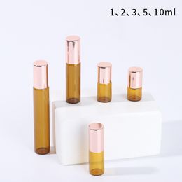 Top Sale Amber Glass Roller Bottles For Essential Oils Refillable Roll On Bottle With Metal Roller Ball In Stocks