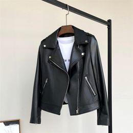 Nerazzurri Black leather biker jacket women long sleeve leather jacket women Soft moto jacket Motorcycle faux leather tops women 201226