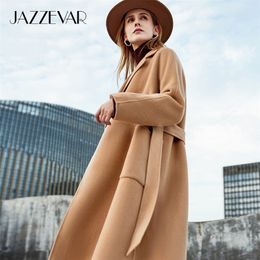 JAZZEVAR Atumn Winter New Fashion Arrival Women High Quality Outerwear For Lady Classic Double sided Hand-sewn Woollen Coat 201216