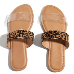 New Women Slippers Summer Leopard Flat Sandals Transparent Open Toe Ladies Slides Casual Beach Flip Flops Zapatos Mujer X1020