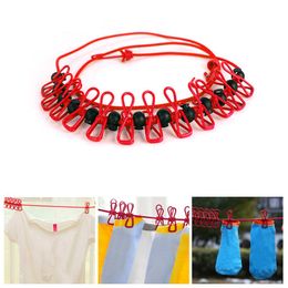 Portable Windproof Clothesline Hanger Drying Rack Outdoor Travel Clothes Hanging Rope Line Travel Clothespins With 12 Clips