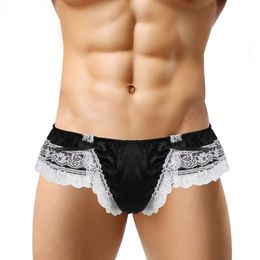 TiaoBug Mens Transparent Lace Bulge Pouch Panties G-String Jockstrap Bikini Underwear