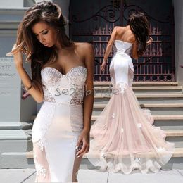 Fashion White And Champagne Mermaid Wedding Dresses Sweetheart Strapless Applique Lace Long Bridal Dress African Bride 2022 Weddin302e
