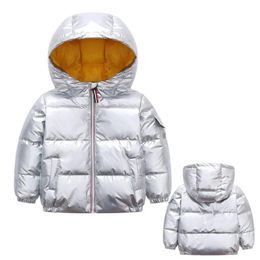 Down Coat 2021 Children's Warm Jacket For Baby Girls And Boys Shiny Silver Outwear Winter Kids Clothes 3-16Y