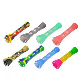 Fashion Horn Cigarette Holder Shape FDA Silicone & Glass Smoking Herb Pipe 87MM One Hitter Dugout Pipe Tobacco Cigarette Pipe