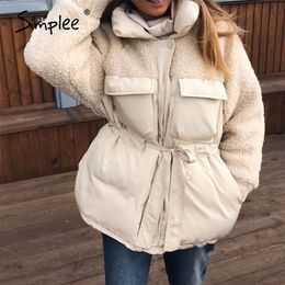 Simplee Causal solid white autumn winter women parkas Warm stand collar long sleeve female jacket High street Down Jackets 201210