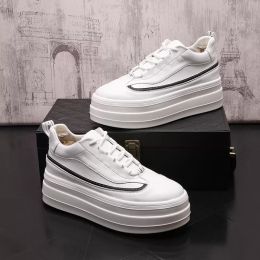 British Style Wedding Dress Party Shoes Trend Breathable Round Head White Men Leather Casual Sneakers Spring Autumn Vulcanised Travel Outdoor Walking Loafers