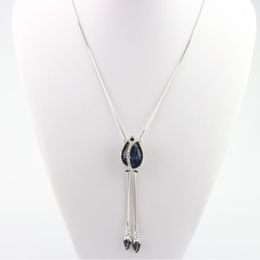 Sweater Necklace tulip flower pendant blue grey crystal gold silver Colour plated Metal Long Chain