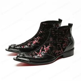 Winter Patchwork Men Shoes Genuine Leather Boots New Fashion Metal Toe Boots Plus Size Ankle Zipper Boots