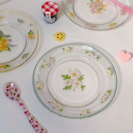 Cutelife Nordic Small Daisy Glass Plate Retro Vintage Simple Salad Dishes Dessert Plate Stand For Cake Snack Tray Wedding Plates 201217