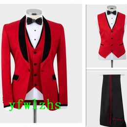 New Style One Button Handsome Shawl Lapel Groom Tuxedos Men Suits Wedding/Prom/Dinner Best Man Blazer(Jacket+Pants+Tie+Vest) W671