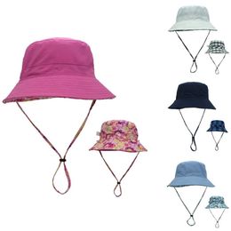 Connectyle Women Ladies Bucket Hat Wide Brim Packable Cotton Reversible Sun Protection Hat with Detachable Cord For Summer Y200602