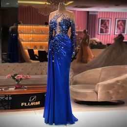 arabic style dresses women NZ - Arabic Style Mermaid Prom Party Dresses For African Women 2022 Sheer Neck Long Sleeves Sparkly Beaded Formal Evening Gowns Robe De Soiree