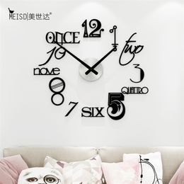 Abstract Style Silent Acrylic Large Decorative DIY Wall Clock Modern Design Living Room Home Decoration Watch Stickers 220115