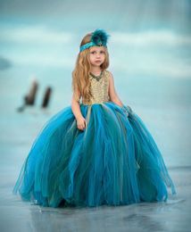 Bluish and Greenish Flower Girls Dresses 2019 with Butterfly & Gold Sequins Bodice Ball Gown Little Girls Pageant Dresses Multi Colour