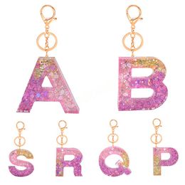 Pink Colour English Letter Glitter Keychain Acrylic Keychain Women Key Chains Ring Car Bag Tassels Pendent Charm Gift Accessory