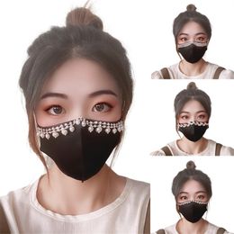 Ice silk breathable black mask party Personalised decoration pearl rhinestone mask