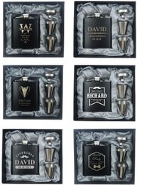 6 Set Personalised Engraved 6oz Black Stainless Steel Hip Flask With Box Wedding Favours Best Man gift Groom gift Groomsman Gift T200111