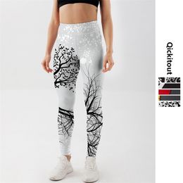 Qickitout Leggings Sell Women's Skull&flower Black Digital Print Pants Trousers Stretch Plus Size 211221