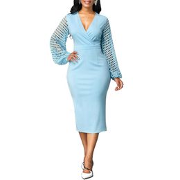 Casual Dresses Autumn Dress Women 2021 Plus Size Slim Office Pencil Bodycon Elegant Sexy V-neck Hollow Out Long Party