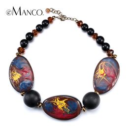 Coffee hand painted bead choker necklace wooden beaded necklaces for women wood series vintage resin collares Y200323