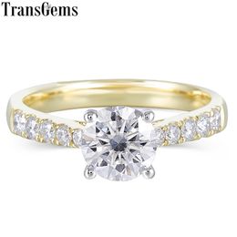 Transgems 10K White and Yellow Gold 1ct 6.5mm F Colour Moissnaite Engagement Ring for Women Wedding with Accents on the Band Y200620