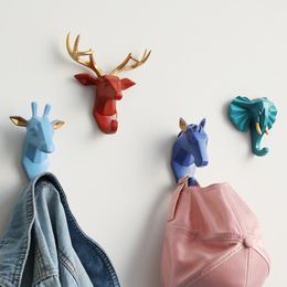 Resin Animals Head Sticker Hook Wall decorative clothes Hanger for Door Kitchen Bag Handbag Coat Hooks Key Holder Wall Decor1