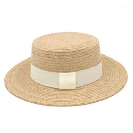 Wide Brim Hats Mistdawn 100% Straw Pork Pie Sailor Boater Flat Top Hat Fashion Outdoor Street Party Beach Caps For Women's Men's B