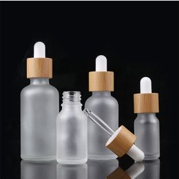 Luxury 5ml 10ml 15ml 20ml 30ml 50ml 100ml Frosted Glass Cosmetic Perfume Oil Dropper Bottle with Bamboo Lid Skin Care Face oil Serum Packaging Bottles Wholesale