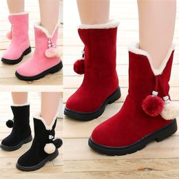 Winter Girls Snow Boots Solid Colour Plush Warm Kids Knee High Boots Tassel Ball Fashion Girls Princess Shoes Anti-slip STM029 LJ201029