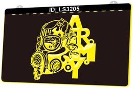 LS3205 Gas Mask Army 3D Engraving LED Light Sign Wholesale Retail