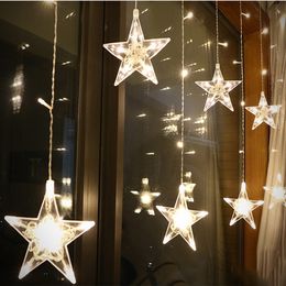 220V EU Plug LED Star Christmas Curtains lights Indoor/Outdoor Garland string fairy Lamp For Holiday Wedding Party Decoration 201203