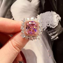 open ceremonies Canada - Wedding Rings UILZ Trendy Boho Big Geometry Pink Crystal Zircon For Women Ceremony Party Accessories Gift Adjustable Open