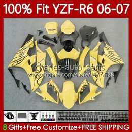 100% Fit OEM Bodywork For YAMAHA MOTO YZF-R6 YZF600 Light yellow YZF R 6 600 CC 2006-2007 Body 98No.51 YZF R6 600CC YZFR6 06 07 YZF-600 2006 2007 Injection mold Fairing Kit