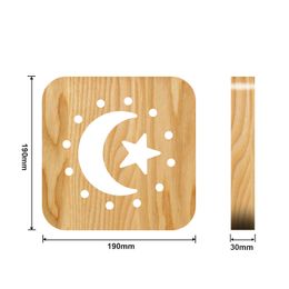 Wooden Moon Stars Lamp Kids Bedroom Decoration Warm Solid Wood LED Night Lamp USB Power Supply Night Lights for Children Gift