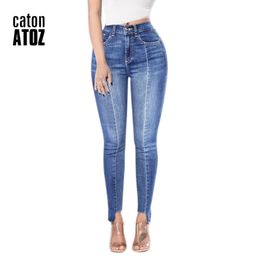 2154 Women`s Irregular Leg Opening Patchwork Jeans Stretch Slim Fit Denim Pants Skinny Jeans Woman High Waist Jeans Femme 201030