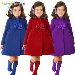 3-7Years/Autumn Winter Baby Girls Wool Long Princess Red Blue Coats Kids Clothes Warm Children's Jackets Infant Outerwear LJ201125