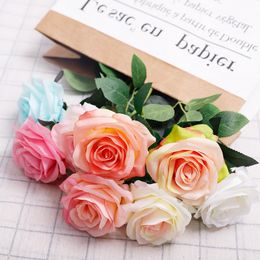 Simulation Single Rose Flower Girl Friend Rose Gift Silk Fabric Valentine Day Rose Wedding Bride Holding Flower Home