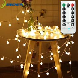 Ball LED String Light remote control warm white Chain Fairy Light Holiday Christmas Wedding Outdoor Decor Battery Operated 3m 5m Y201020