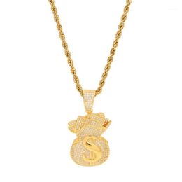 Pendant Necklaces US Dollar Money Bag High Quality Cubic Zirconia Iced Out Gold Chains For Men's Hip Hop Necklace Jewelry Gift1