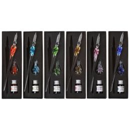 Vintage Handmade Art Elegant Crystal Floral Glass Dip Pen Sign Ink Pens Gift 201202