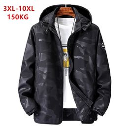 Outdoor Jacket 150KG Black Large Sizes Plus 6XL 7XL 8XL 9XL 10XL Mens Coats Hooded Removed Man Spring Autumn Camo Blue Hoodies 201124