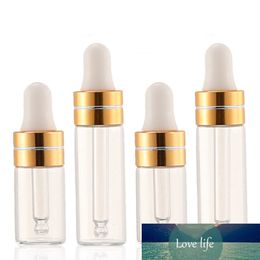 250pcs 2ml Clear Glass Essential Oil Bottle With Pure Glass Dropper Perfume Tubes Mini Sample Vial Gold Cap