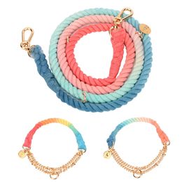 Hotsale Pet Dog Multi-function Hand-woven Gradient Collar Necklace Outdoor Dog Universal Traction Rope Pet Products LJ201109